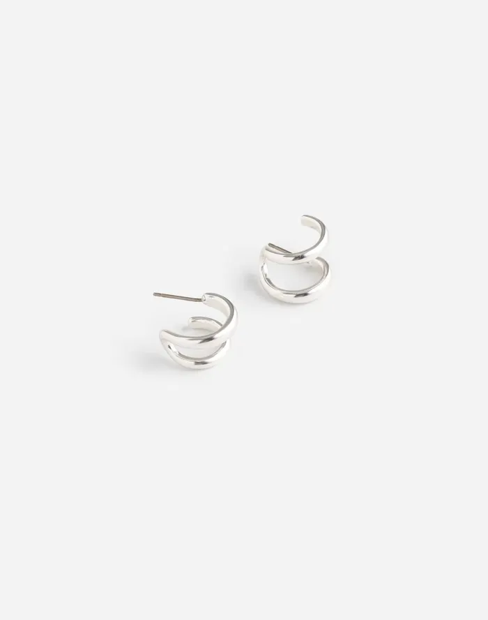 Women Jewelry Madewell Chunky Double Huggie Hoop Earrings Light Silver Ox