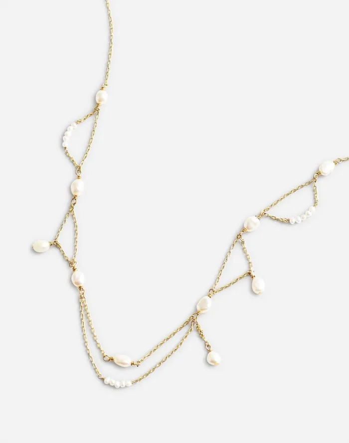 Women Jewelry Madewell Freshwater Pearl Dangle Chain Choker Necklace Vintage Gold