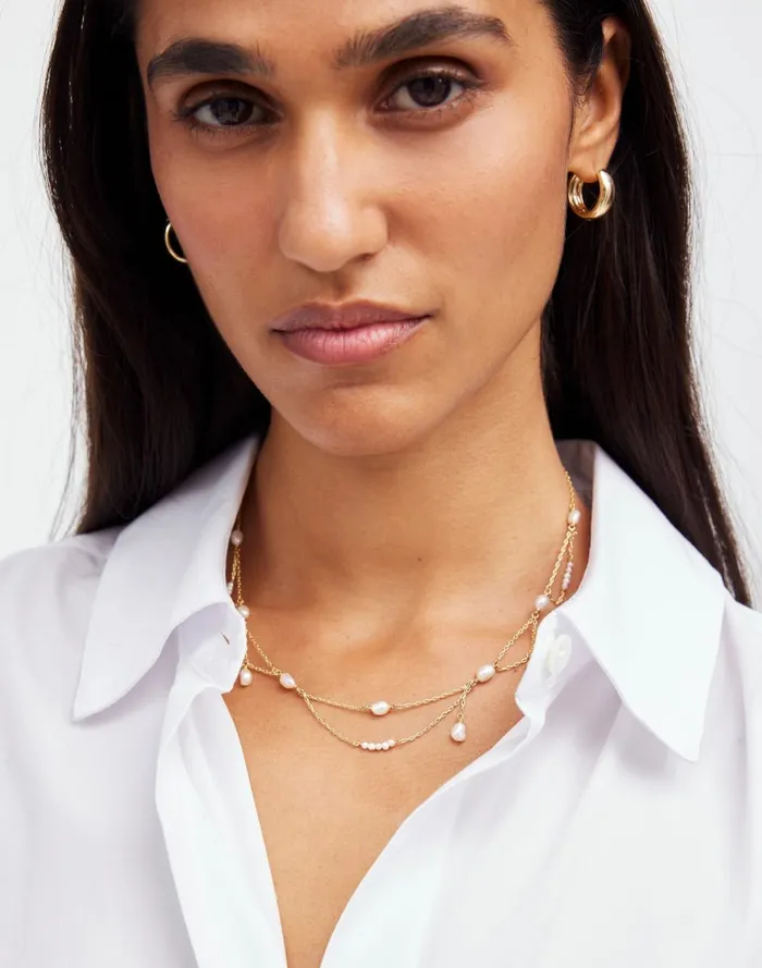 Women Jewelry Madewell Freshwater Pearl Dangle Chain Choker Necklace Vintage Gold