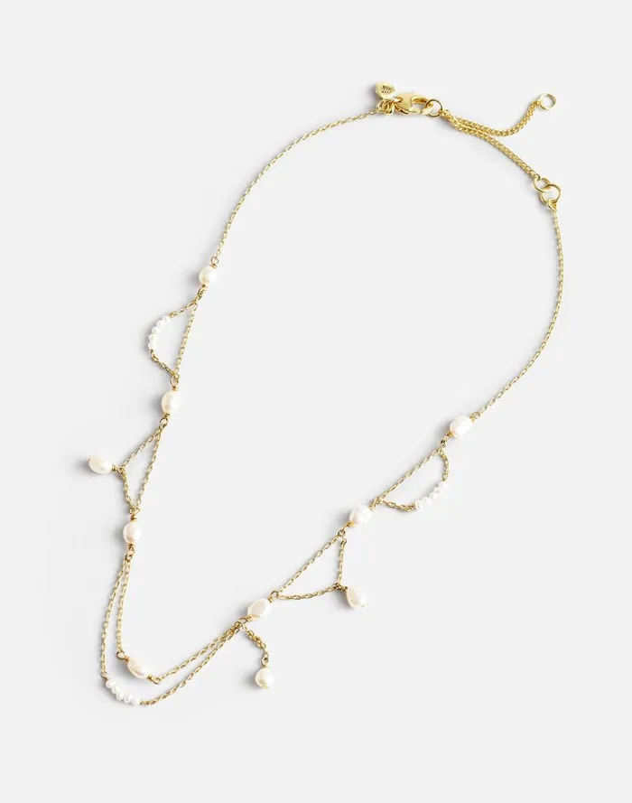 Women Jewelry Madewell Freshwater Pearl Dangle Chain Choker Necklace Vintage Gold