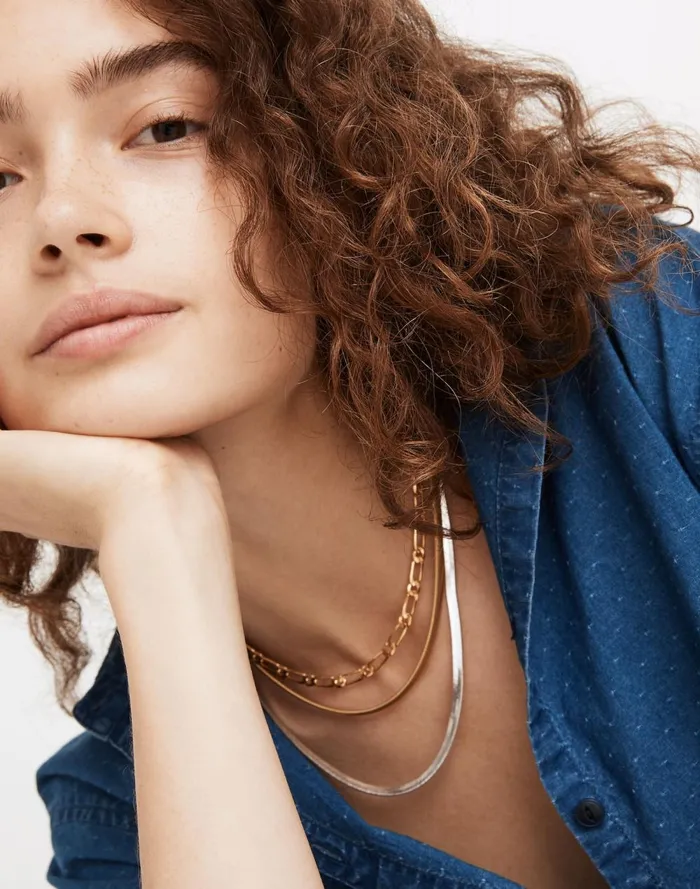Women Jewelry Madewell Herringbone Chain Necklace Vintage Gold