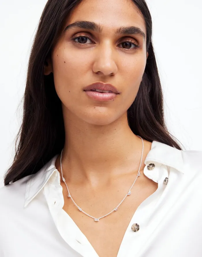 Women Jewelry Madewell MixedCut Crystal Station Necklace Polished Silver