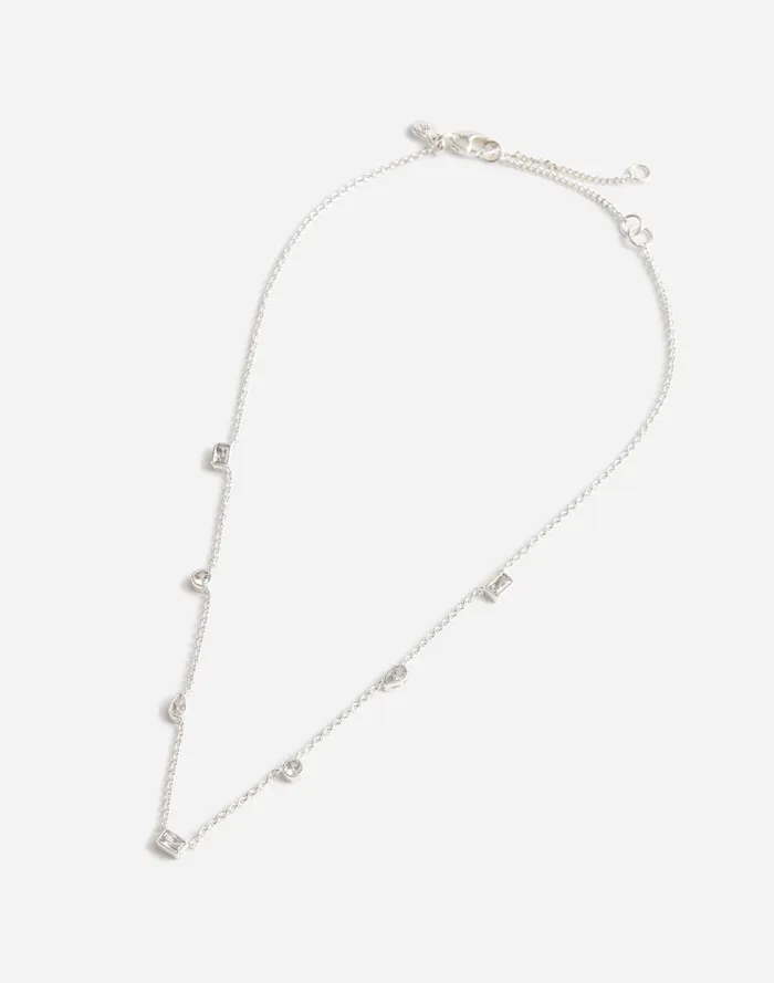 Women Jewelry Madewell MixedCut Crystal Station Necklace Polished Silver