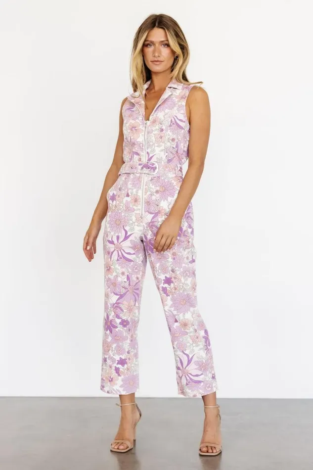 Women JoJo Sleeveless Jumpsuit Purple Floral Baltic Born Jumpsuits and Rompers
