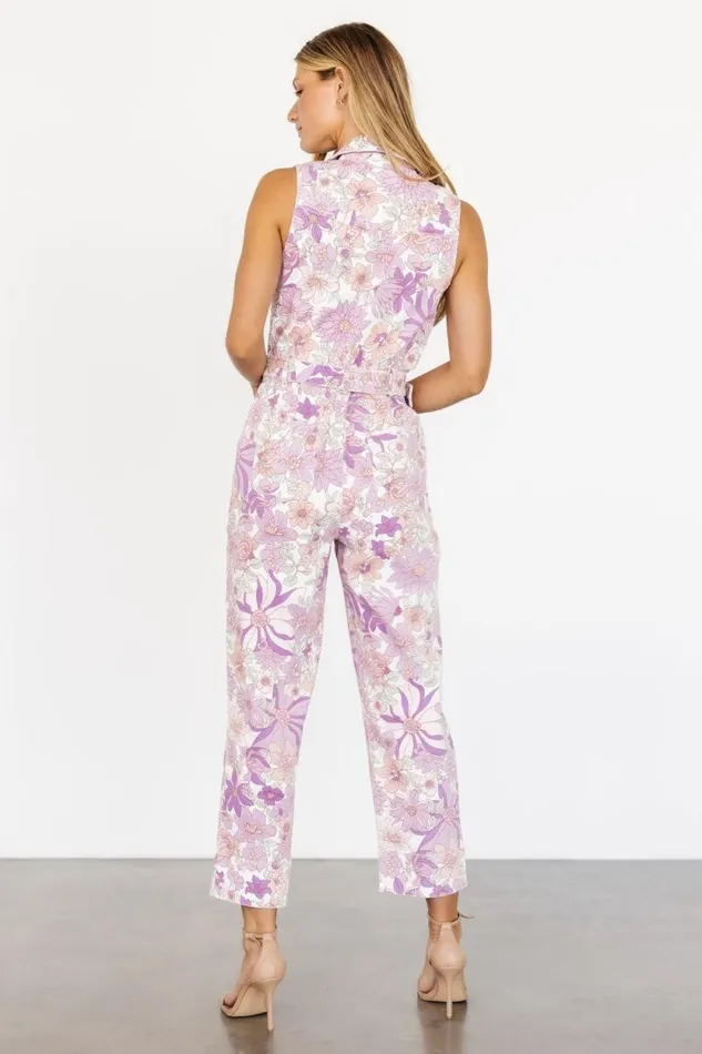 Women JoJo Sleeveless Jumpsuit Purple Floral Baltic Born Jumpsuits and Rompers
