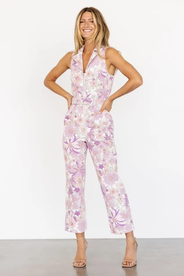 Women JoJo Sleeveless Jumpsuit Purple Floral Baltic Born Jumpsuits and Rompers