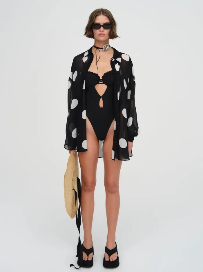 Women Justina Sheer Coverup Shirt Black For Love and Lemons Swim Women Justina Sheer Coverup Shirt Black For Love and Lemons Swim