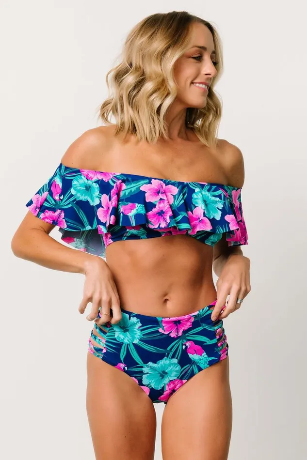 Women Keke Off Shoulder Bikini Top Navy Tropical Floral Baltic Born Bikini