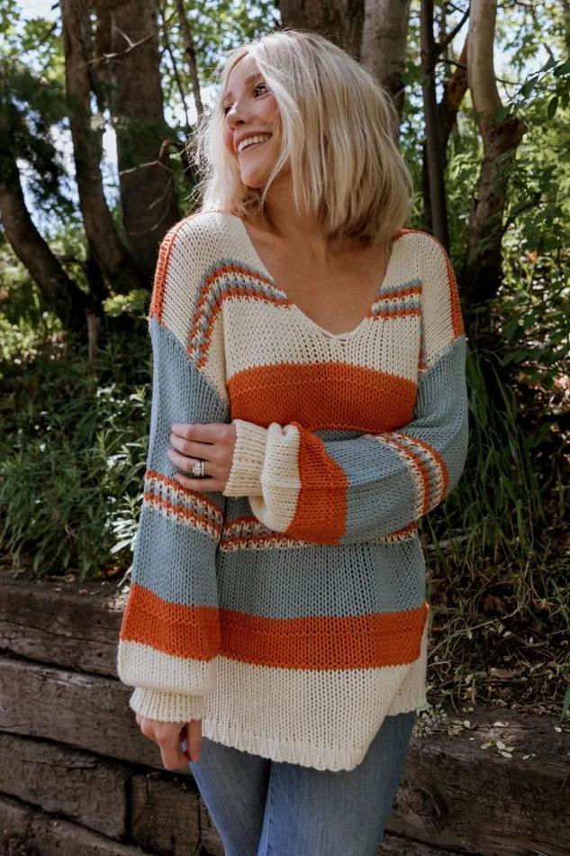Women Keller Stripe Sweater Light Blue Orange Baltic Born Sweaters Women Keller Stripe Sweater Light Blue Orange Baltic Born Sweaters