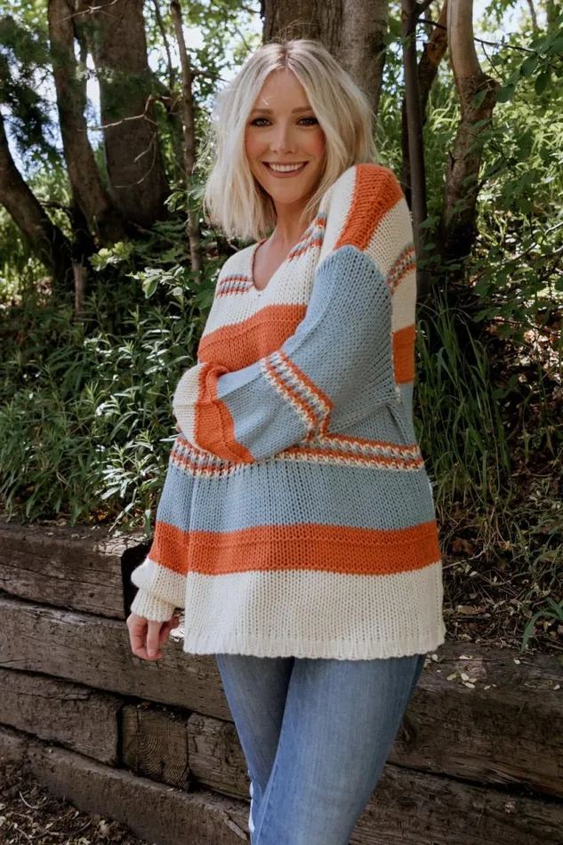 Women Keller Stripe Sweater Light Blue Orange Baltic Born Sweaters Women Keller Stripe Sweater Light Blue Orange Baltic Born Sweaters