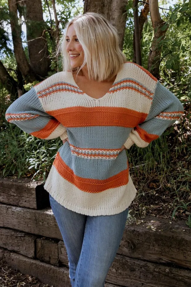 Women Keller Stripe Sweater Light Blue Orange Baltic Born Sweaters Women Keller Stripe Sweater Light Blue Orange Baltic Born Sweaters