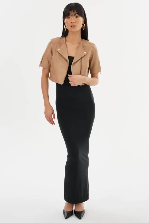 Women KIRSI GOLD Cropped Biker Jacket Camel LAMARQUE Short Sleeve Jackets Women KIRSI GOLD Cropped Biker Jacket Camel LAMARQUE Short Sleeve Jackets