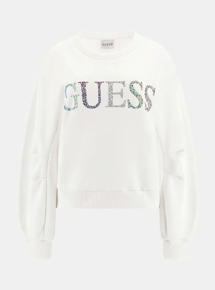 Women Knits and Sweaters GUESS Eco White Coloured Rhinestone Logo Jumper Women Knits and Sweaters GUESS Eco White Coloured Rhinestone Logo Jumper