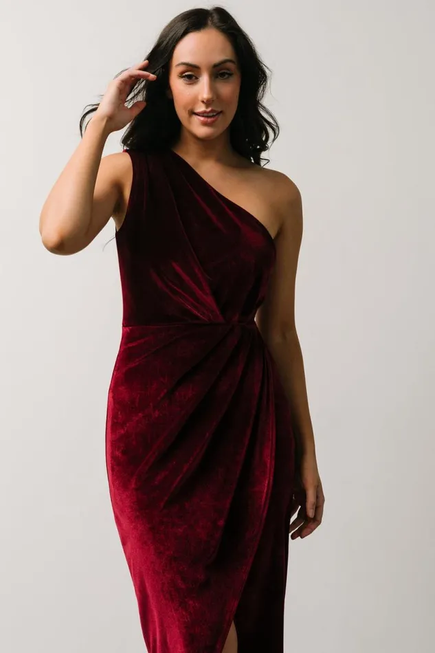 Women Kourtney Velvet One Shoulder Midi Dress Merlot Baltic Born Midi Dresses
