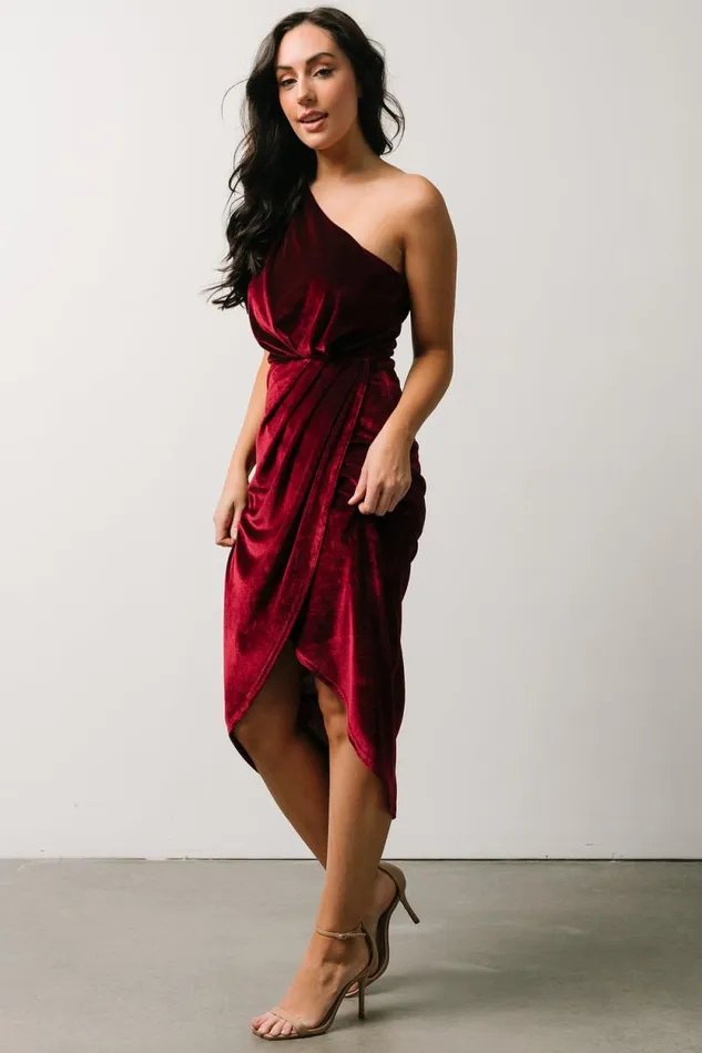 Women Kourtney Velvet One Shoulder Midi Dress Merlot Baltic Born Midi Dresses