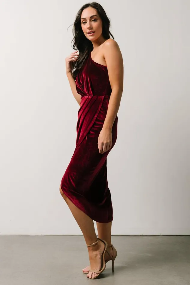 Women Kourtney Velvet One Shoulder Midi Dress Merlot Baltic Born Midi Dresses