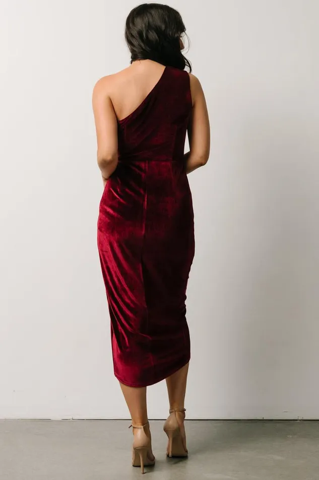 Women Kourtney Velvet One Shoulder Midi Dress Merlot Baltic Born Midi Dresses
