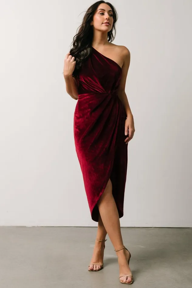 Women Kourtney Velvet One Shoulder Midi Dress Merlot Baltic Born Midi Dresses