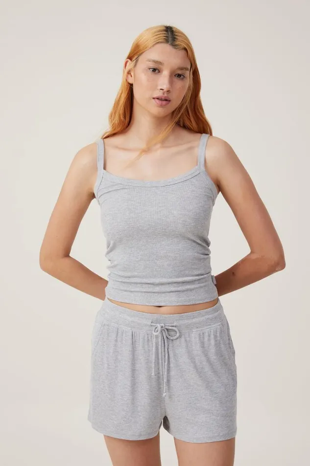 Women Loungewear Cotton On Sleep Recovery Relaxed Short Grey Marle Rib
