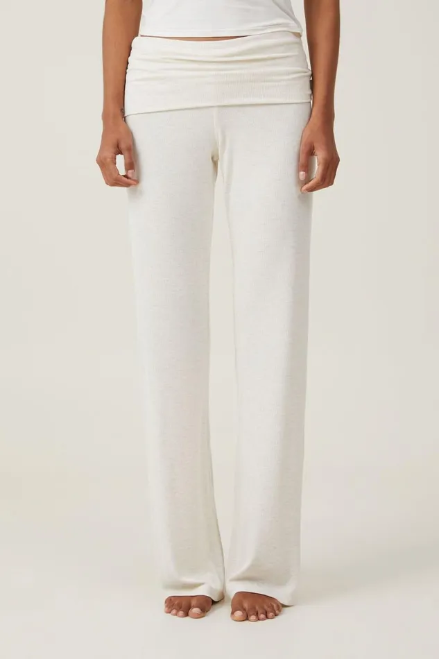 Women Loungewear Cotton On Sleep Recovery Roll Waist Pant Butterscotch Marle