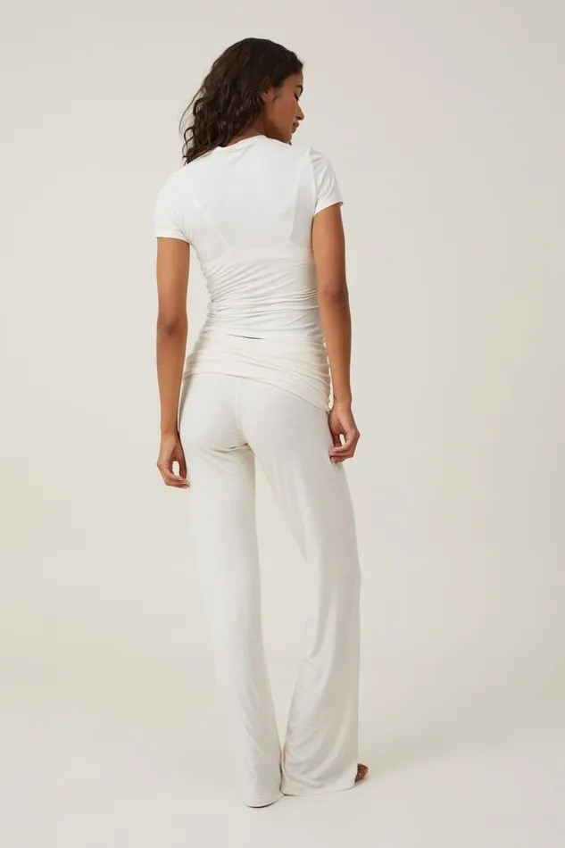 Women Loungewear Cotton On Sleep Recovery Roll Waist Pant Butterscotch Marle