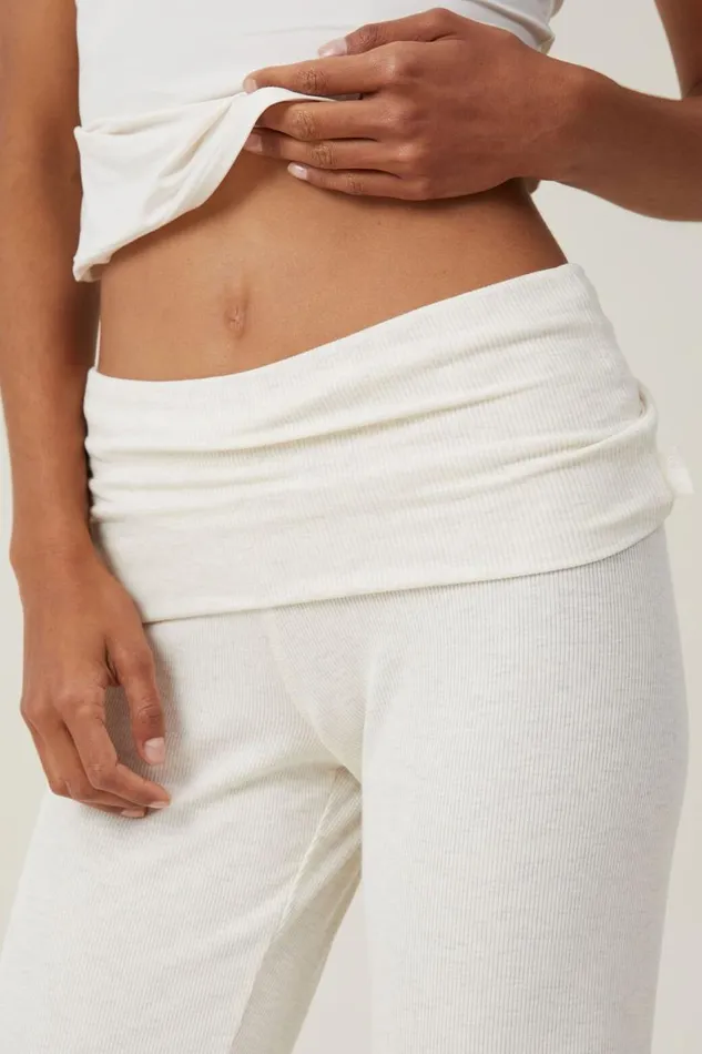 Women Loungewear Cotton On Sleep Recovery Roll Waist Pant Butterscotch Marle