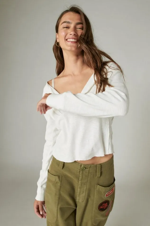 Women Lucky Brand All Tops Long Sleeve Knit Henley Whisper White