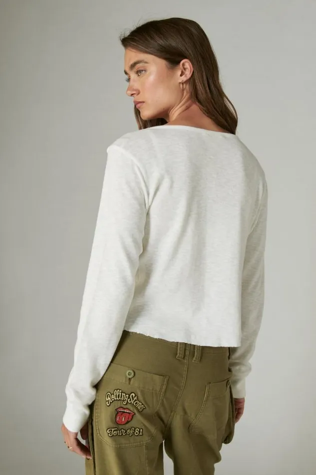 Women Lucky Brand All Tops Long Sleeve Knit Henley Whisper White