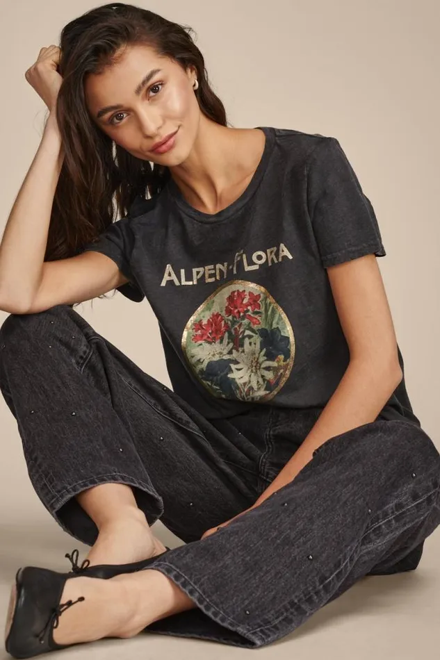 Women Lucky Brand Graphic Tees Alpen Flora Classic Crew Tee Moonless Night