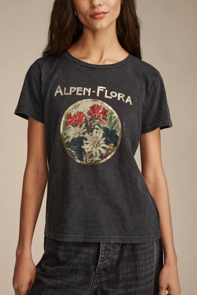 Women Lucky Brand Graphic Tees Alpen Flora Classic Crew Tee Moonless Night