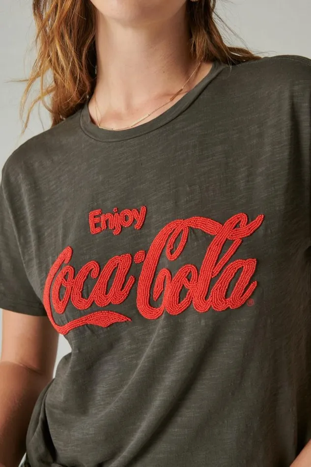 Women Lucky Brand Graphic Tees Coca Cola Logo Tee Raven