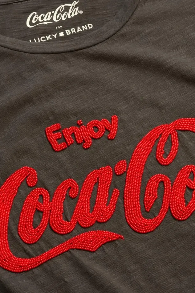 Women Lucky Brand Graphic Tees Coca Cola Logo Tee Raven