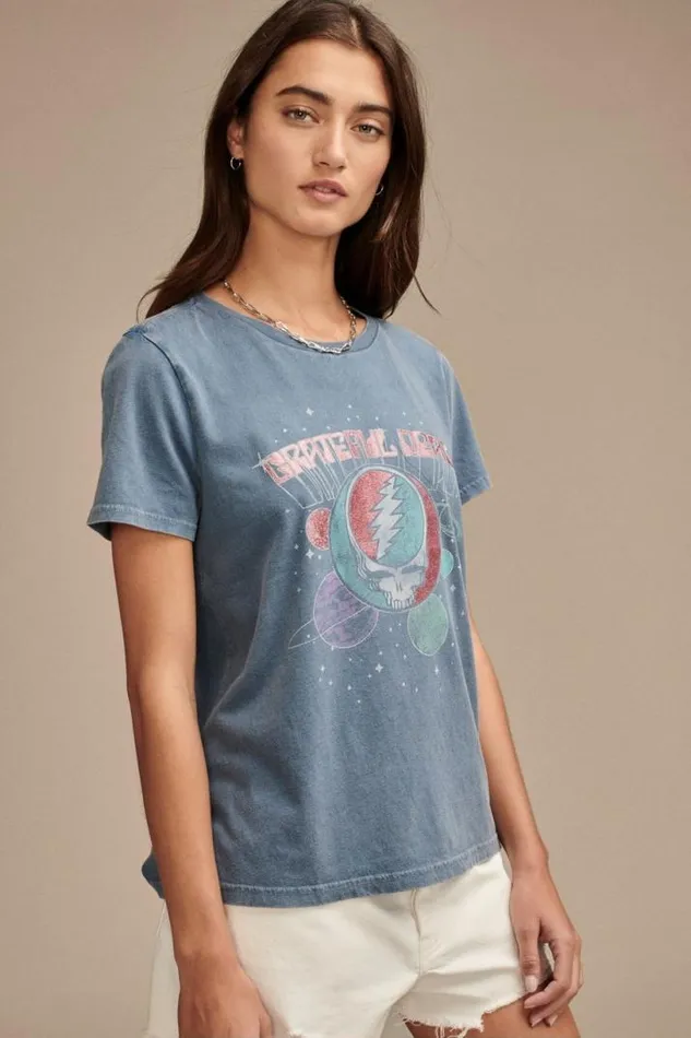 Women Lucky Brand Graphic Tees Grateful Dead Galaxy Classic Crew Aegean Blue