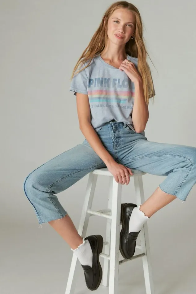Women Lucky Brand Graphic Tees Pink Floyd Classic Crew Kentucky Blue