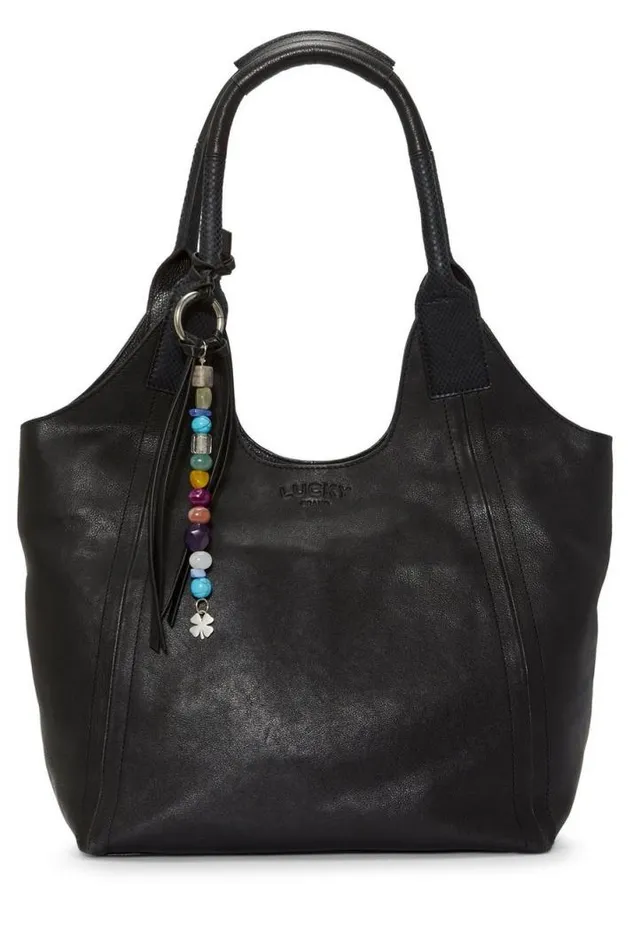 Women Lucky Brand Handbags Love Beaded Leather Tote Black