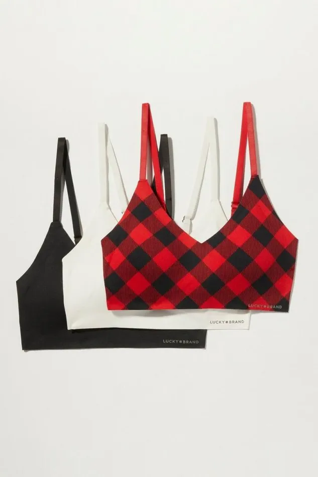 Women Lucky Brand Intimates and Sleepwear 3 Pack Buffalo Plaid Bra Dark Red
