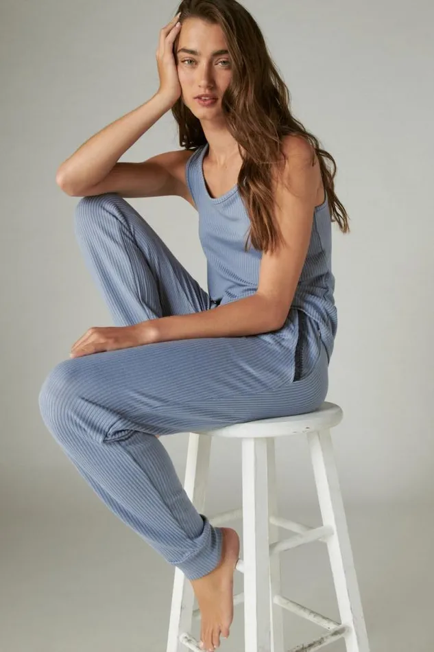Women Lucky Brand Intimates and Sleepwear Ribbed Tank and Jogger Sleep Set Medium Dark Blue
