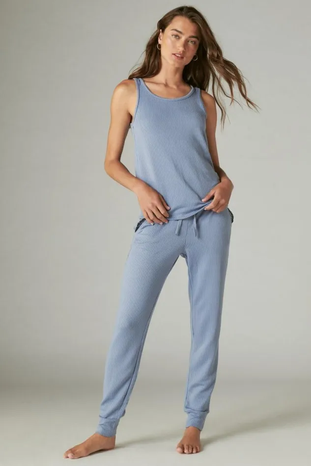 Women Lucky Brand Intimates and Sleepwear Ribbed Tank and Jogger Sleep Set Medium Dark Blue