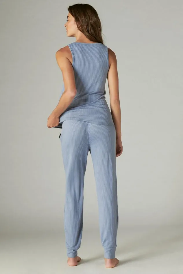 Women Lucky Brand Intimates and Sleepwear Ribbed Tank and Jogger Sleep Set Medium Dark Blue