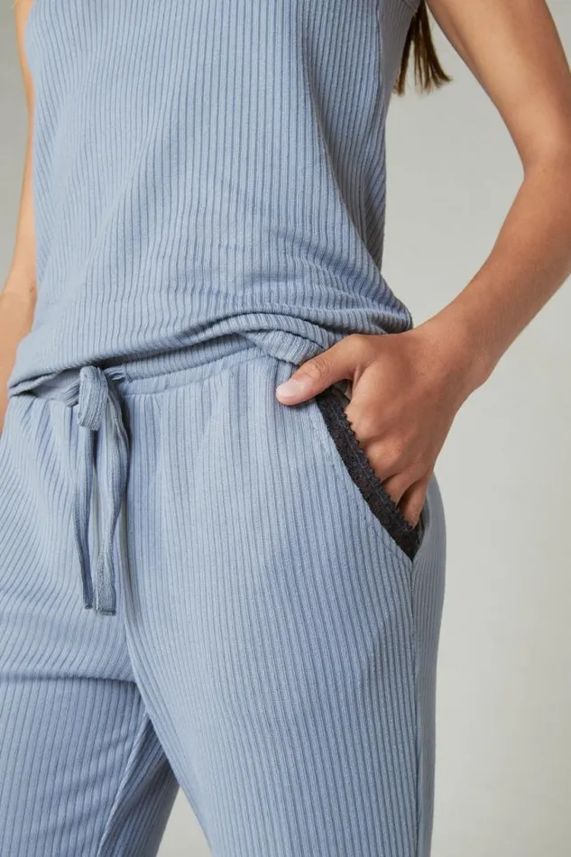 Women Lucky Brand Intimates and Sleepwear Ribbed Tank and Jogger Sleep Set Medium Dark Blue