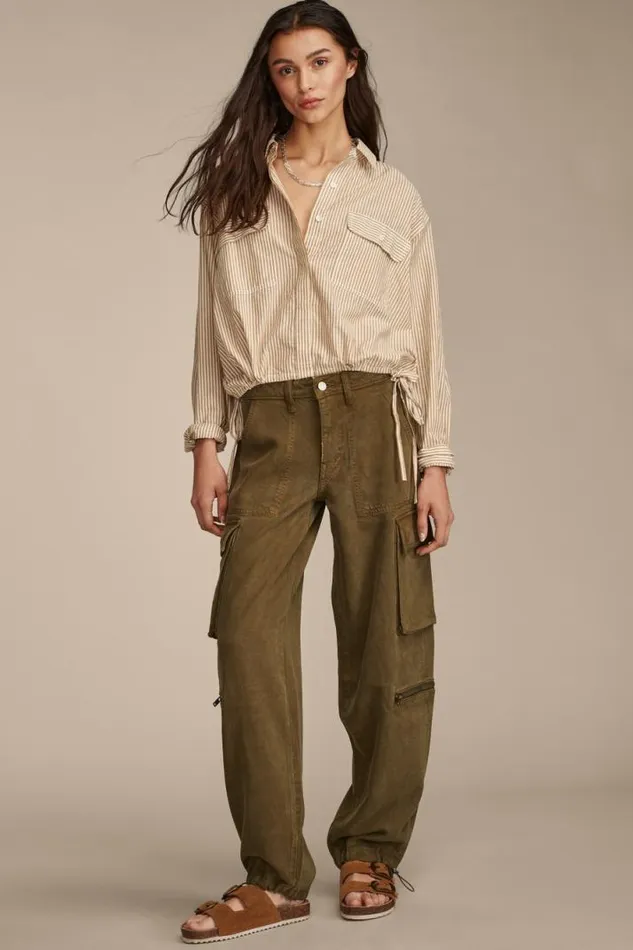 Women Lucky Brand Pants Cargo Denim Jean Dark Olive