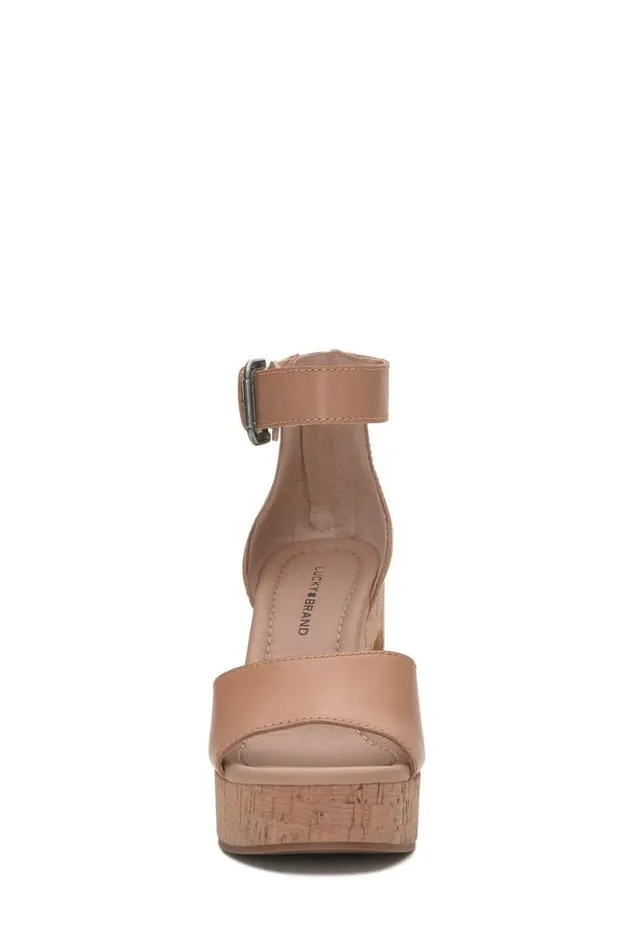 Women Lucky Brand Shoes Himmy Cork Wedge Medium Dark Brown