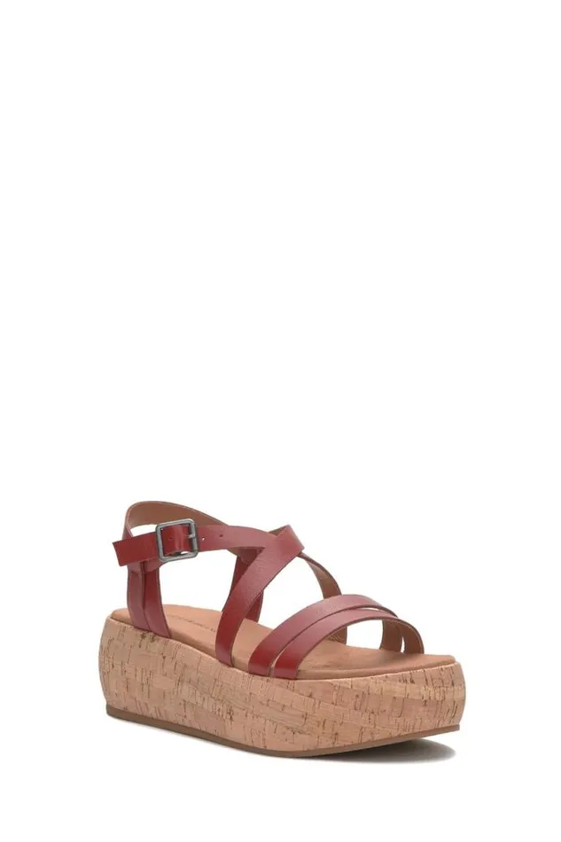 Women Lucky Brand Shoes Jacobean Cork Platform Sandal Light Red