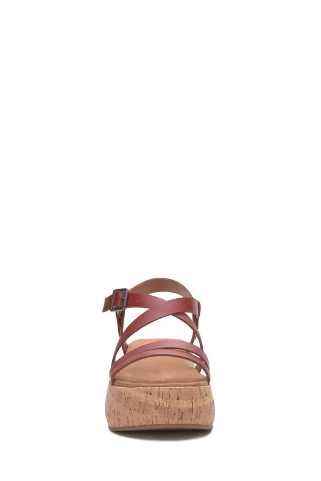 Women Lucky Brand Shoes Jacobean Cork Platform Sandal Light Red