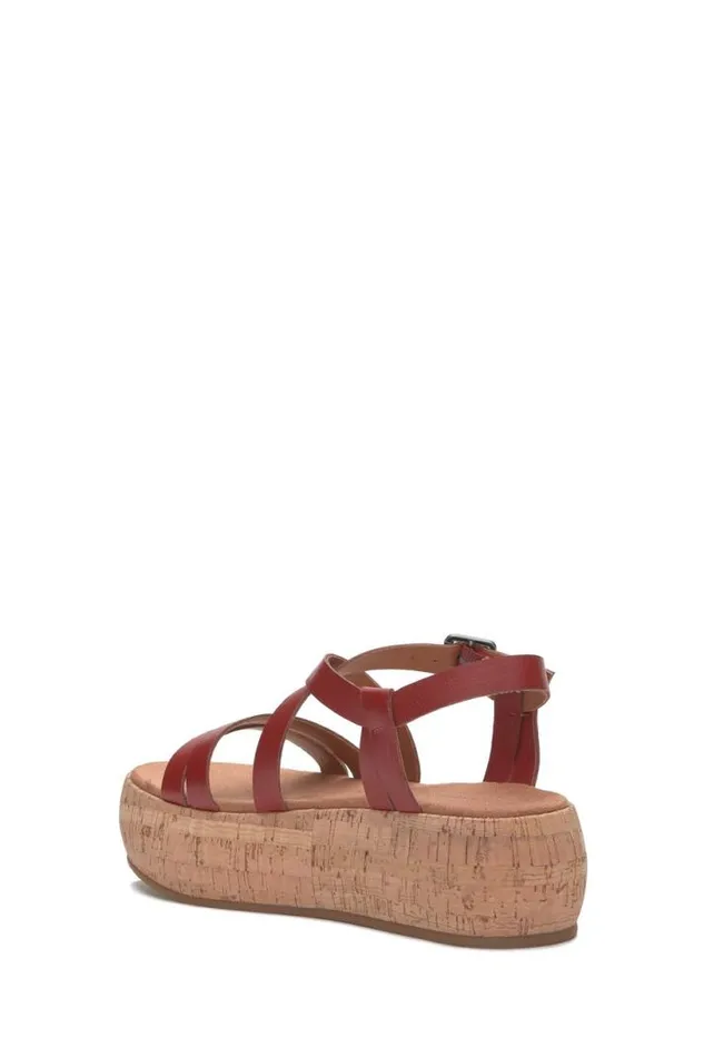 Women Lucky Brand Shoes Jacobean Cork Platform Sandal Light Red