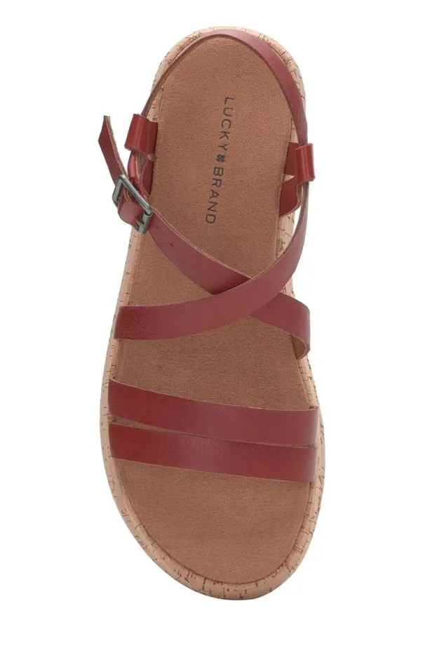 Women Lucky Brand Shoes Jacobean Cork Platform Sandal Light Red