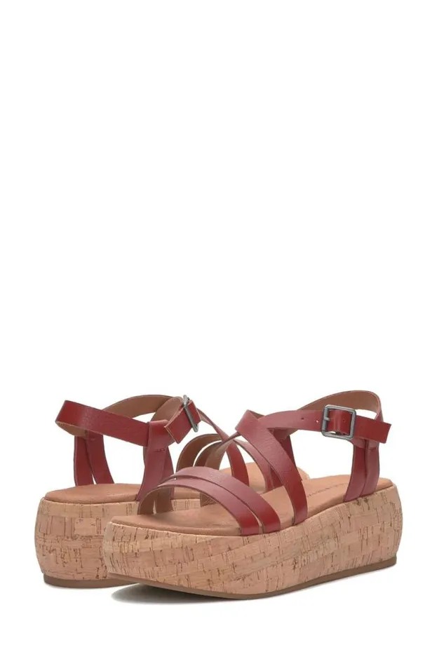 Women Lucky Brand Shoes Jacobean Cork Platform Sandal Light Red