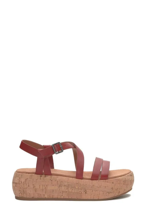 Women Lucky Brand Shoes Jacobean Cork Platform Sandal Light Red