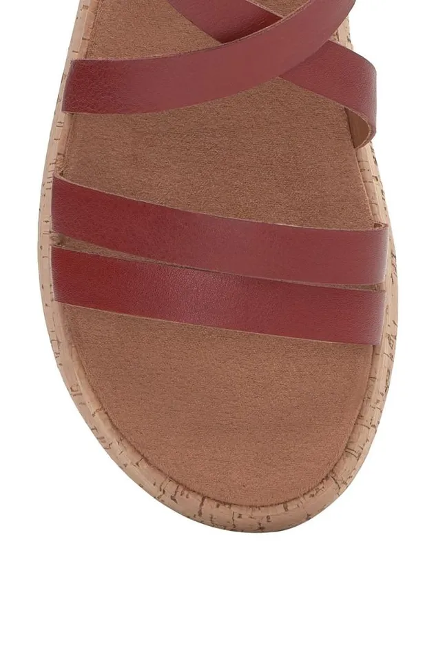 Women Lucky Brand Shoes Jacobean Cork Platform Sandal Light Red