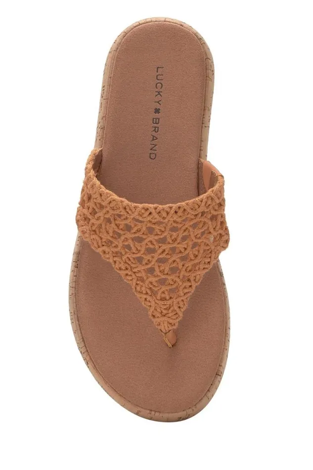Women Lucky Brand Shoes Jaslene Macrame Cork Platform Sandal Gold